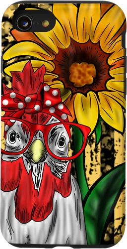 Vista 18 de iPhone 16 doméstico pollo vidrio bandera americana girasol retro divertido caso