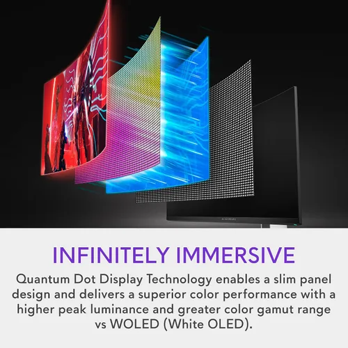 Vista 3 de Alienware - Monitor curvado para juegos Quantom Dot-OLED AW3423DW de 34.18 pulgadas, 3440 x 1440 píxeles a 175 Hz, curvatura 1800R, verdadero 0.1 ms