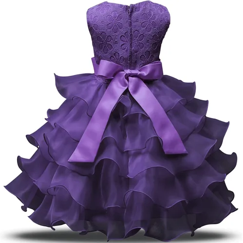 Vista 2 de NNJXD Vestido para Niña con Volantes y Encaje, Vestidos para Fiesta de Boda Violeta intenso