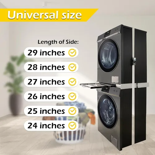 Vista 4 de Kit de apilamiento MaxWorks para lavadora y secadora, kit de apilamiento universal para lavadora y secadora con estantes extraíbles