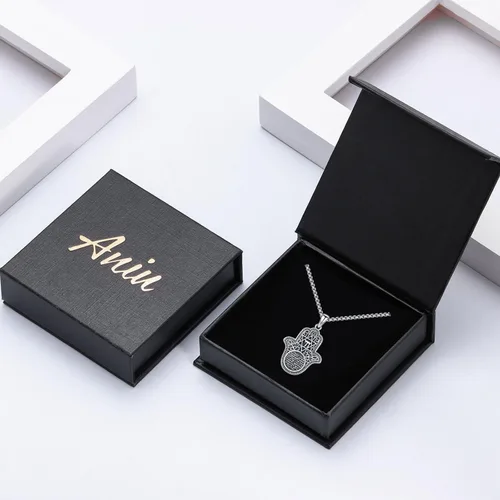 Vista 100 de Aniu Joyería de plata de ley 925 Hamsa de Fátima para mujer con circonita cúbica, viene con caja de regalo negra