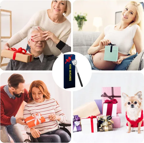 Vista 4 de Rascador de espalda de garra de oso con bolsa de regalo, herramienta de masaje telescópica portátil de acero inoxidable de metal - Regalo / relleno