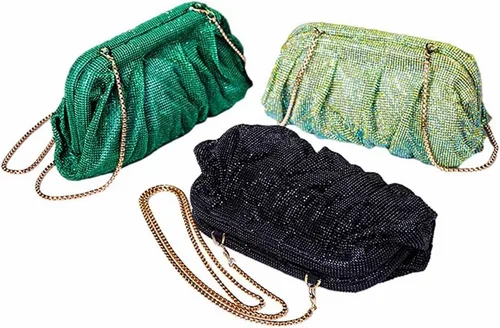 Vista 2 de WuDiaoer Bolso de mano con diamantes de imitación para mujer, bolso de noche con cadena, bolso de bola de masa para mujer, bolso de fiesta de boda