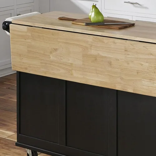 Vista 8 de Homestyles Dolly Madison Carrito de Isla de Cocina Móvil Negro con Barra de Desayuno de Hoja Plegable de Madera