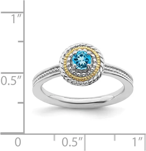 Vista 5 de Anillo de plata de ley 925 maciza y oro amarillo de 14 quilates apilable de plata de ley 925 con topacio azul