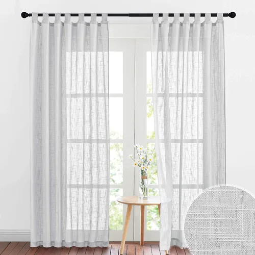 Vista 10 de RYB HOME - Cortinas de lino con textura transparente, 2 paneles