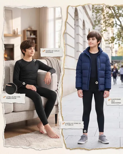 Vista 5 de 2-Set Boys Thermal Underwear Set Fleece Lined Compression Long Johns 2negro