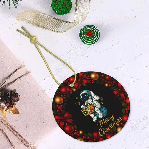 Vista 6 de Retro Astronaut with Boombox Ceramic Christmas Ornament, Double-Sided Hanging Decor