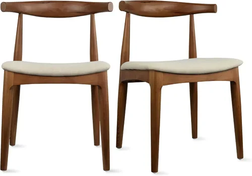 Vista 13 de 2xhome Juego de 2 sillas de comedor de madera maciza Asiento acolchado tapizado de lino beige Silla lateral moderna estilo codo de granja Negro