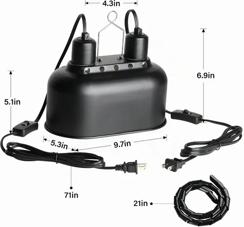 Vista 4 de Simple Deluxe Lámpara de reptil de doble cúpula con interruptores separados, se adapta a una lámpara de calor de reptiles de 100 W/luz UVB