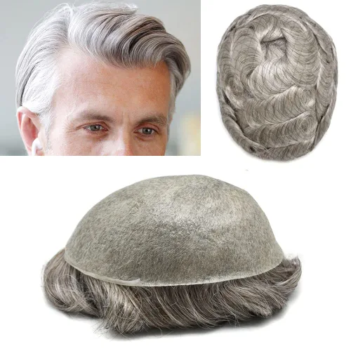 Vista 36 de Tupé para hombre, pieza de cabello humano real, sistema de reemplazo para hombres, piel ultrafina, para hombre, línea capilar natural, tupé para 17#