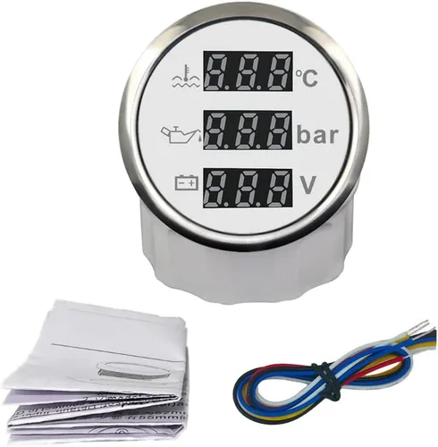 Vista 11 de ELING Voltímetro multifuncional 4 en 1 de 3.346 in, presión de aceite, nivel de combustible, medidor de temperatura del agua 9-32 V para automóvil