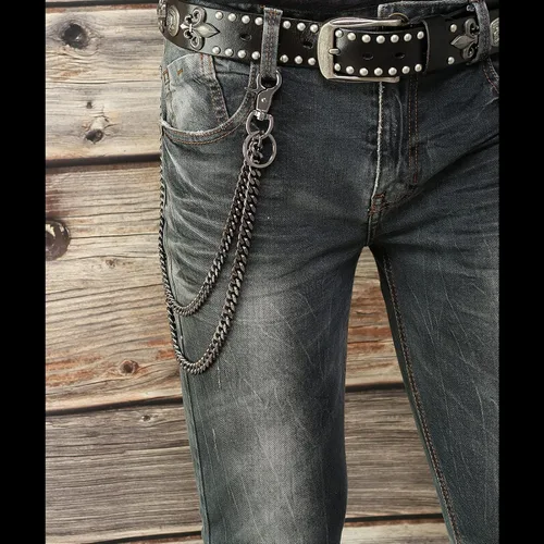 Vista 2 de Cadena de cartera resistente para hombres, mujeres, niños y niñas, pantalones de motociclista, pantalones de motociclista, llavero gótico, negro