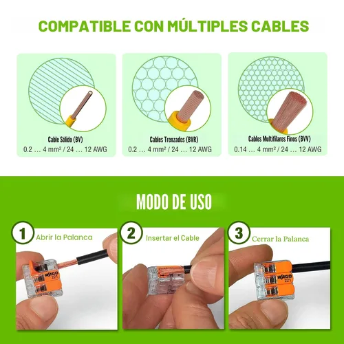 Vista 4 de Conectores de empalme compactos de la serie WAGO 221 de 25 piezas Incluye (10x 221-412) (10x 221-413) (5x 221-415) Conectores de cable WAGO