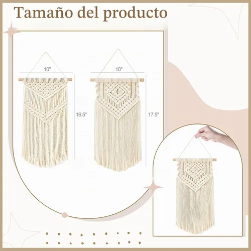 Vista 3 de Dahey 2 piezas pequeñas de macramé para colgar en la pared, 2 tamaños
