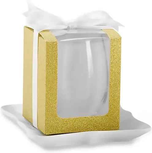 Vista 4 de Kate Aspen, Caja de regalo dorada brillante, regalo o recuerdo de fiesta, puede contener copas de vino sin tallo de 9 onzas (juego de 12)
