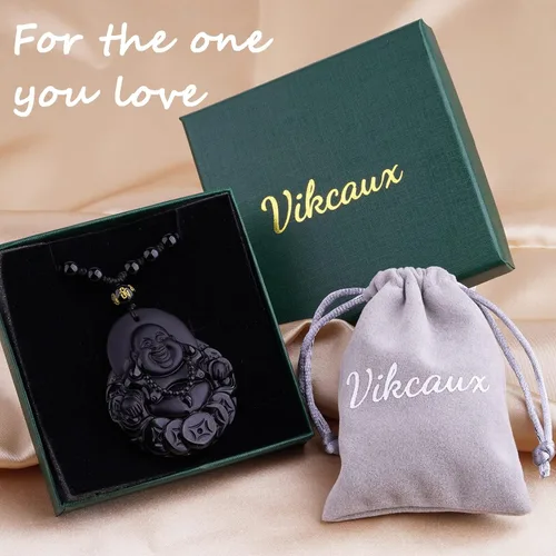 Vista 6 de VIKCAUX Collar de obsidiana negra con dije de protección de amuleto de talismán con cadena de cuentas ajustable, collares de piedra de cristal