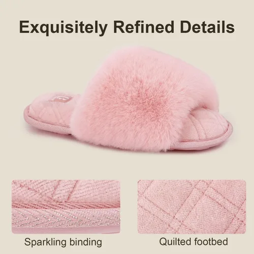 Vista 4 de LongBay Pantuflas de espuma viscoelástica de piel sintética para mujer, cómodas y planas, con puntera abierta, cómodas sandalias de casa