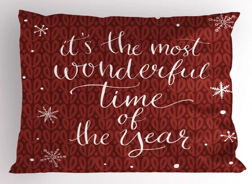 Vista 22 de Ambesonne Juego de 2 fundas de almohada navideñas, diseño de estrellas de Navidad y copos de nieve, letras retro, ropa de cama de microfibra