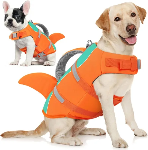 Vista 15 de AOFITEE Chaleco salvavidas para perros, chaleco salvavidas para perros pequeños, chaleco de seguridad reflectante con flotabilidad superior y asa