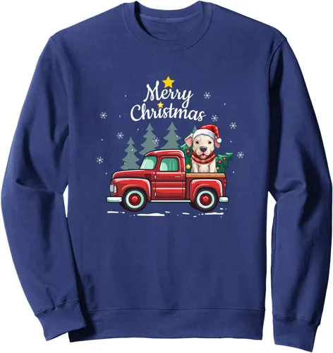 Vista 5 de Dogo Argentino Christmas Dog Truck Plaid Funny Xmas Tree Sweatshirt