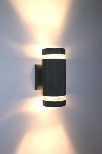 Vista 3 de Lámpara de pared para exteriores moderna con sensor de atardecer a amanecer, montaje en pared, impermeable, antioxidante, semi cilindro arriba