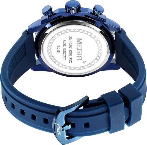 Vista 3 de MEGIR Reloj de pulsera de cuarzo con cronógrafo y correa de silicona para hombre, con fecha automática, manecillas luminosas, 3 ATM, impermeable