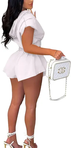 Vista 2 de LYANER Conjunto de dos piezas con capucha y pantalones cortos para mujer