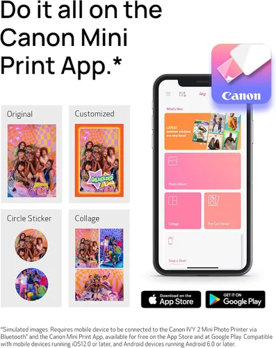 Vista 3 de Canon Ivy 2 Mini impresora fotográfica, impresión desde dispositivos iOS y Android compatibles, impresiones adhesivas, paquete de papel fotográfico