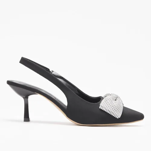 Vista 4 de stylewe Tacones para mujer, tacones de gatito, tacón bajo, punta cerrada y puntiaguda con lazo brillante para zapatos de citas de boda