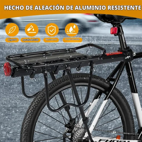 Vista 4 de Rear Bike Rack, Aluminum Alloy, Black, 160 lbs Load Capacity, Quick Release, Cycling Camping Touring