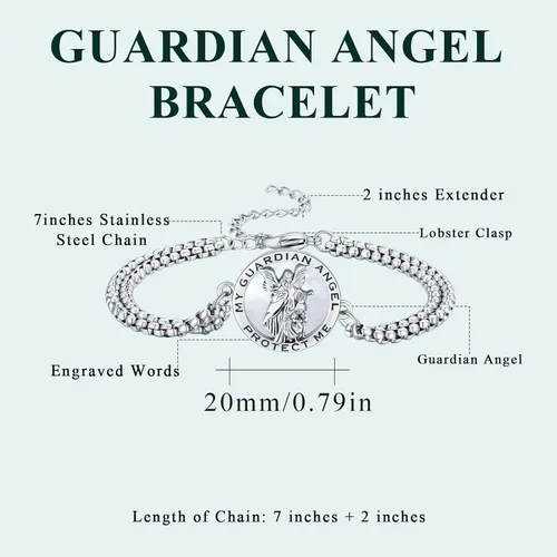 Vista 117 de Pulsera unisex de San Miguel/Cristóbal/Benedicto/Jude/José/Guadalupe/Ángel de la Guarda/Santa Muerte Pulsera de plata de ley 925 con cadena de doble