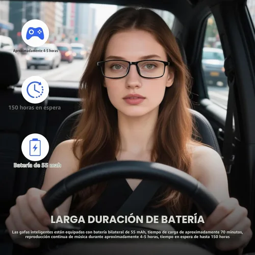 Vista 6 de Traducción de lentes inteligentes con Bluetooth AI para hombres y mujeres, auriculares transparentes con altavoz, peso ligero, control táctil