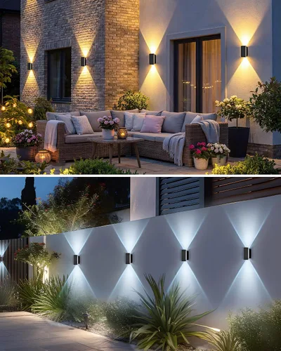 Vista 6 de vighep Paquete de 8 luces solares para valla al aire libre, luces de pared Negro