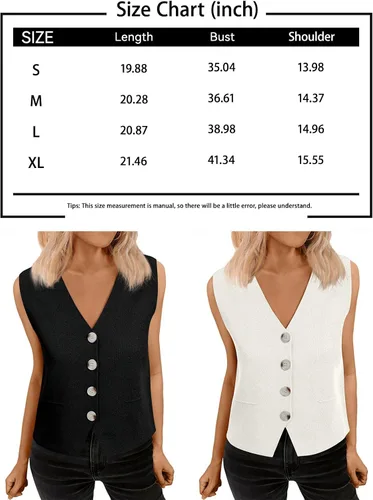 Vista 7 de LILLUSORY Camisetas casuales de negocios para mujer, estilo 2024, suéter sin mangas, cuello en V, con botones, recortada