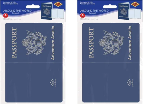 Vista 2 de Beistle Juego de 8 pasaportes alrededor del mundo, recuerdos de fiesta de viaje de aventura global, fabricados en Estados Unidos desde 1900