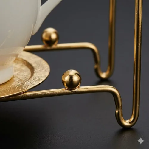 Vista 8 de HOHIYA Soporte de exhibición dorado para tazas y platillos de té para 6 tazas, organizador de mesa decorativo para tazas de China, tazas y platos