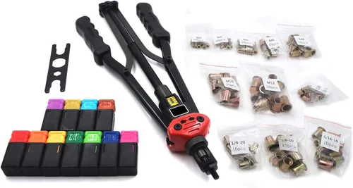Vista 13 de Remachadora de tuerca manual 12.992 in 13" Kit de pistola de remache Herramienta de ajuste de rosca remachadora NutSert Remachado métrico SAE
