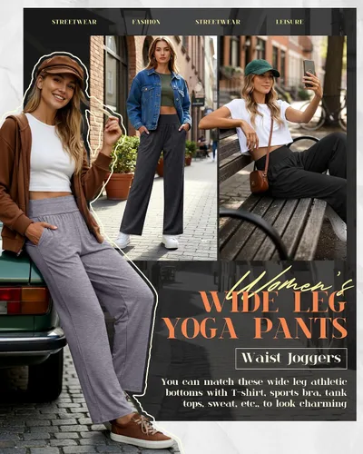 Vista 43 de Neer - Conjunto de 3 pantalones de yoga de pierna ancha para mujer - Pantalones deportivos cómodos, holgados, de cintura alta y casuales