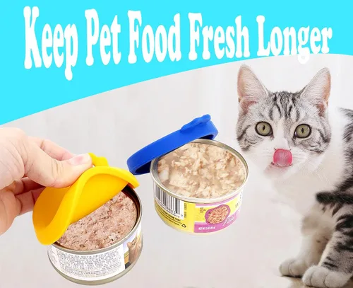 Vista 4 de Comtim Paquete de 4 tapas para latas de comida para gatos, tapas de silicona para latas de comida para mascotas pequeñas de 3 onzas