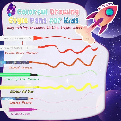 Vista 3 de JAMIEWIN Juego de marcadores con estuche espacial con purpurina, 73 piezas de suministros de arte y manualidades para niños, regalos para niños de 4