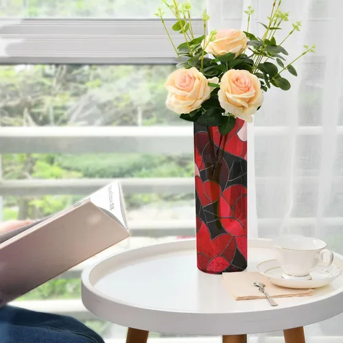 Vista 6 de Florero de plástico de San Valentín con forma de corazón de vitral, 11.8 x 3.9 pulgadas, jarrones decorativos para el hogar, mesa de cocina, centros