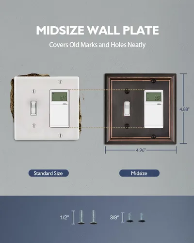 Vista 5 de Juego de 1 placa de pared de metal, bronce envejecido Midsize 1 Toggle 1 Decorator Combo Wall Plate for GFCI Outlets, Light Switches, Ideal for