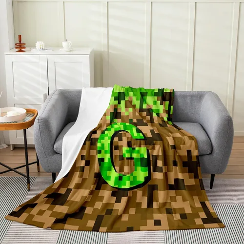 Vista 14 de Castle Fairy Manta pixelada de franela de la letra B, manta de forro polar estilo minero, para niños y niñas, niños y adultos, manta mullida