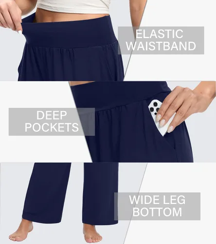 Vista 4 de OLIKEME Pantalones de yoga de pierna ancha para mujer, cintura alta, cómodos, casuales, holgados, para entrenamiento, talla grande, pantalones