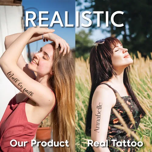 Vista 3 de Tatuajes temporales realistas personalizados, diseños de texto con nombre personalizado, crea tus propios tatuajes falsos para adultos, hombres