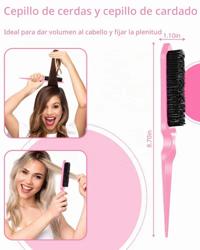 Vista 5 de Cepillo para alisar el cabello hacia atrás, cepillo de borde, set de peines y accesorios para el cabello 3 piezas, peine de cola de ratón
