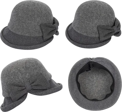 Vista 3 de Sombrero vintage de los años 20 para mujer, mezcla de lana, Cloche, sombrero de iglesia de fieltro de invierno, sombrero de bolera, plegable