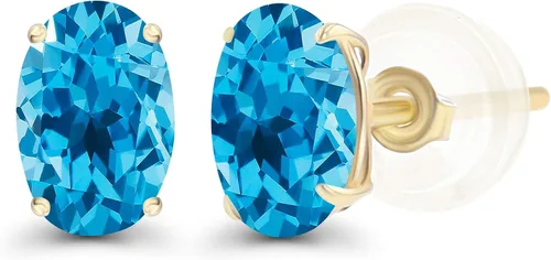Vista 15 de Aretes de plata de ley 925 maciza chapados en oro de 0.276 x 0.197 in ovalados con piedra natal genuina para mujer, aretes de tuerca con piedras