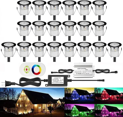 Vista 56 de Kits de luces LED empotrables para cubierta con carcasa protectora, iluminación LED de paisaje al aire libre IP67 impermeable, CC 12 V de bajo Azul